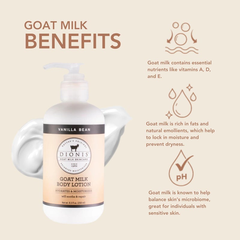 Dionis Goat Milk Hydrating Skincare Scented Cream, Rich & Creamy Daily Moisturizing Vanilla Bean Body Lotion For Dry Skin, Made in the USA, Cruelty-Free & Paraben-Free, 8.5 oz Bottle - Image 2