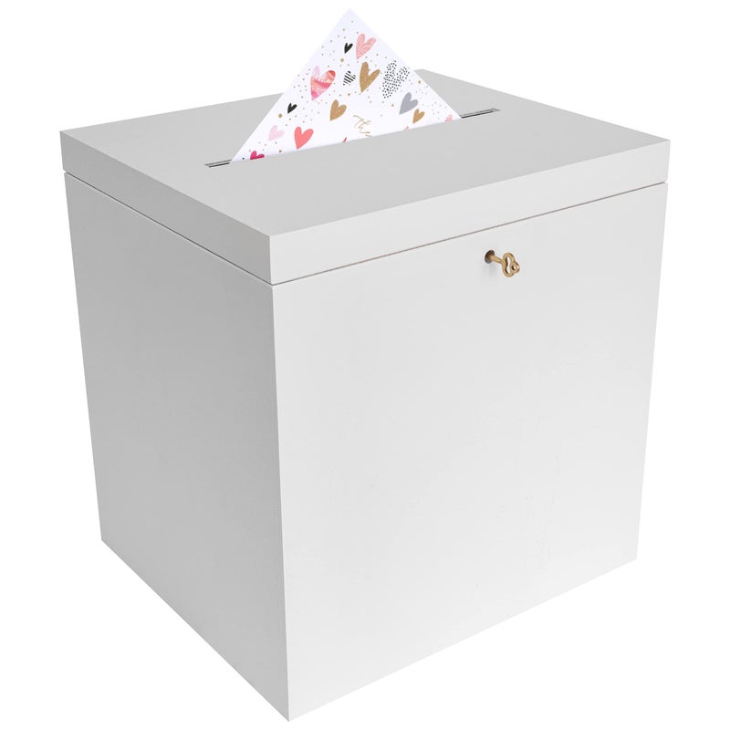 Creative Deco White Lockable Wooden Wedding Card Box  29 x 25 x 30 cm Storage Box with Lid  Wood Keepsake Memory Trinket Chest for Post  for Easter Gift Birthdays Arts  Crafts