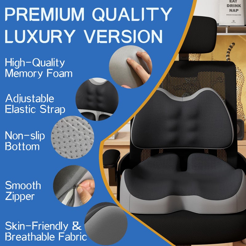 Benazcap Large Memory Foam Seat Cushion Lumbar Support Pillow for Sciatica & Tailbone Pressure Relief Coccyx Pad for Office Chair, Wheelchair, Car, Home, Office - Image 2