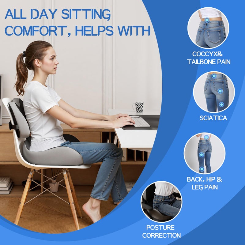 Benazcap Large Memory Foam Seat Cushion Lumbar Support Pillow for Sciatica & Tailbone Pressure Relief Coccyx Pad for Office Chair, Wheelchair, Car, Home, Office - Image 3