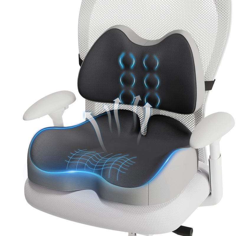 Benazcap Large Memory Foam Seat Cushion Lumbar Support Pillow for Sciatica & Tailbone Pressure Relief Coccyx Pad for Office Chair, Wheelchair, Car, Home, Office - Image 1