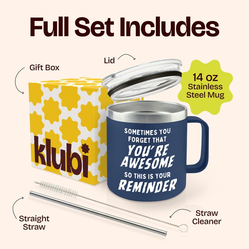 KLUBI Birthday Gifts for Men Him Mug- Sometimes You Forget Your Awesome Gifts Navy 14oz Gifts for Men Over 50, 60, 70 Under 20, 30, 40 Cool Unique Gift Idea, Coffee Tumbler Gift for Dad, Husband, Boyfriend - Image 3