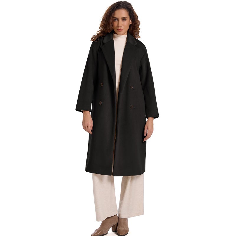 HOTIAN Women's Winter Wool Blend Coat Double Breasted Casual Notch Lapel Long Trench Overcoat Peacoat(Black-L) - Image 5