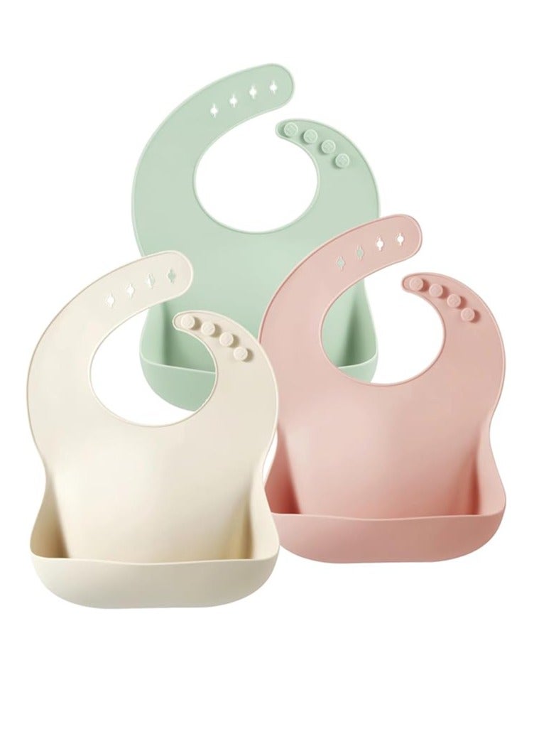 PandaEar Set of 3 Cute Silicone Baby Bibs for Babies & Toddlers (10-72 Months) Waterproof, Soft, Unisex, Non Messy