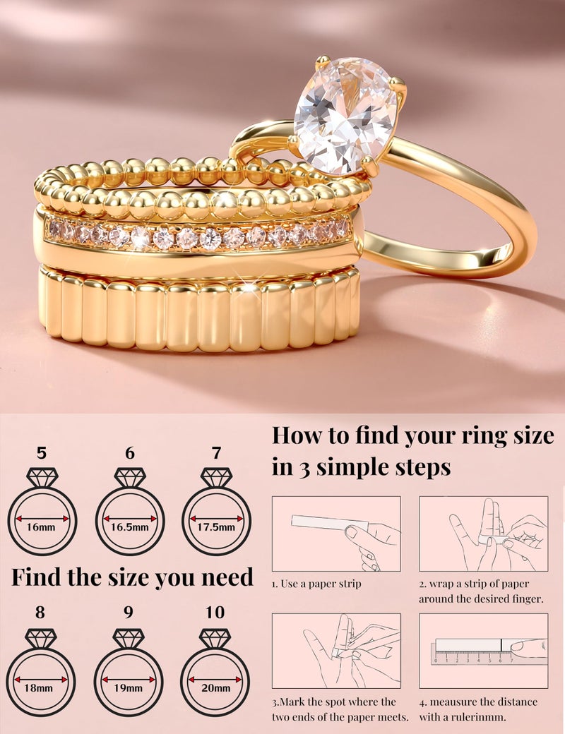 FUNRUN JEWELRY Gold Stackable Rings for Women Non Tarnish-14K Gold Plated Cubic Zirconia Wedding Bands Ring Set Dainty Stacking Statement Engagement Promise Rings for Women Trendy Thumb Ring Size 5-10 - Image 3