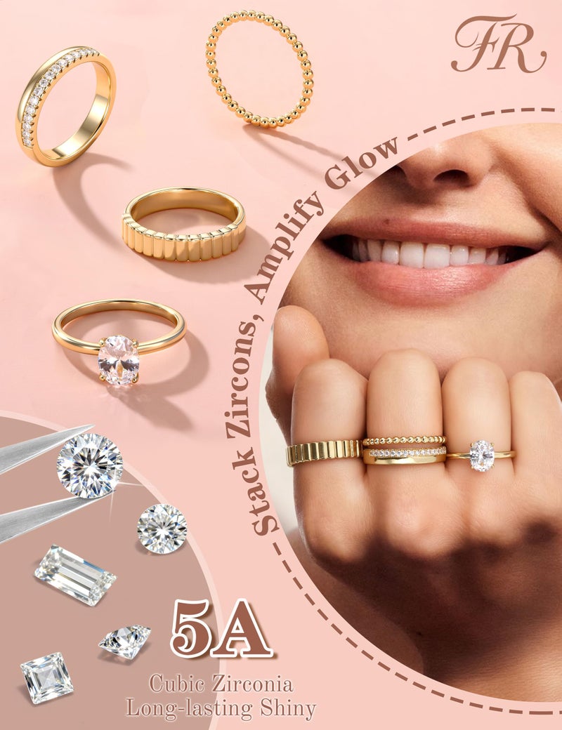 FUNRUN JEWELRY Gold Stackable Rings for Women Non Tarnish-14K Gold Plated Cubic Zirconia Wedding Bands Ring Set Dainty Stacking Statement Engagement Promise Rings for Women Trendy Thumb Ring Size 5-10 - Image 4