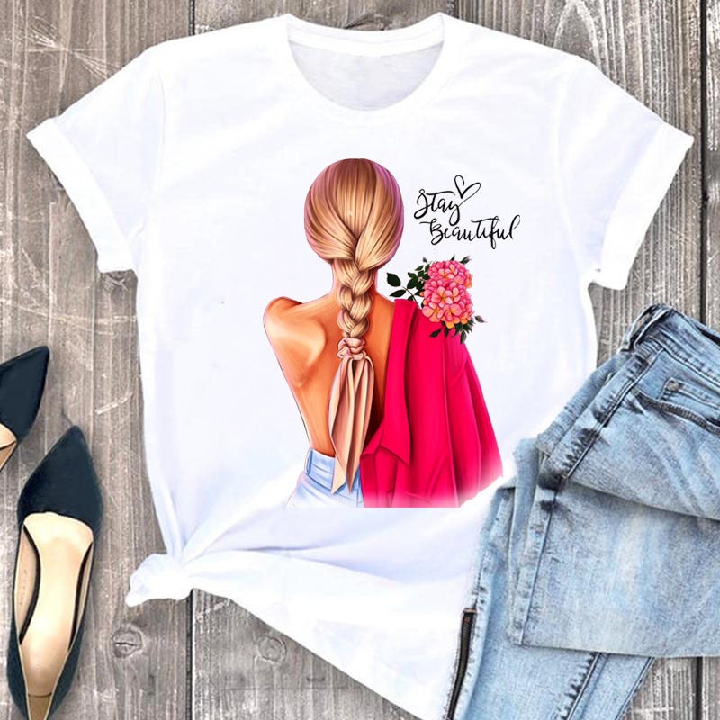 Cross-border European and American popular printed short-sleeved T-shirt for women - Image 1