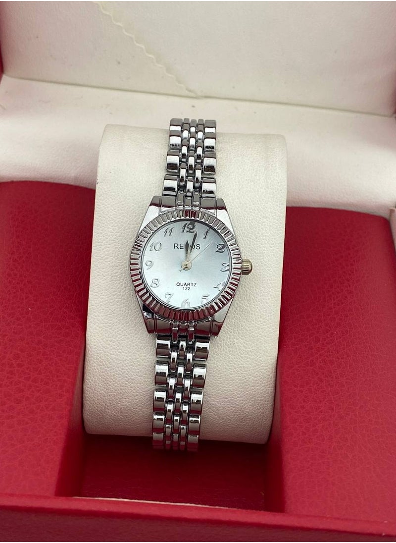 Renos - Women's Silver Round Quartz Watch with White Dial - Image 1