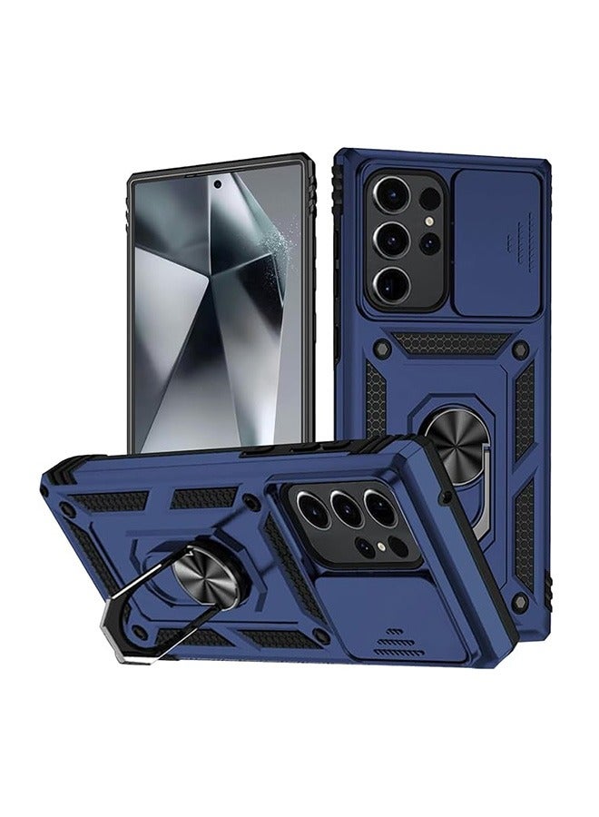 Samsung Galaxy S24 Ultra Case, Shockproof Cases, Anti-Fall Drop Protection, Built-in Slide Anti-Scratch Camera Lens Cover, Integrated 360 Degree Rotating Ring Kickstand, Blue  - Image 1