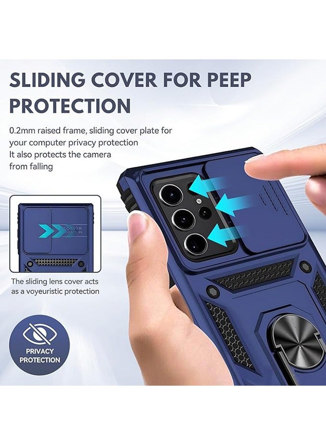 Samsung Galaxy S24 Ultra Case, Shockproof Cases, Anti-Fall Drop Protection, Built-in Slide Anti-Scratch Camera Lens Cover, Integrated 360 Degree Rotating Ring Kickstand, Blue  - Image 5