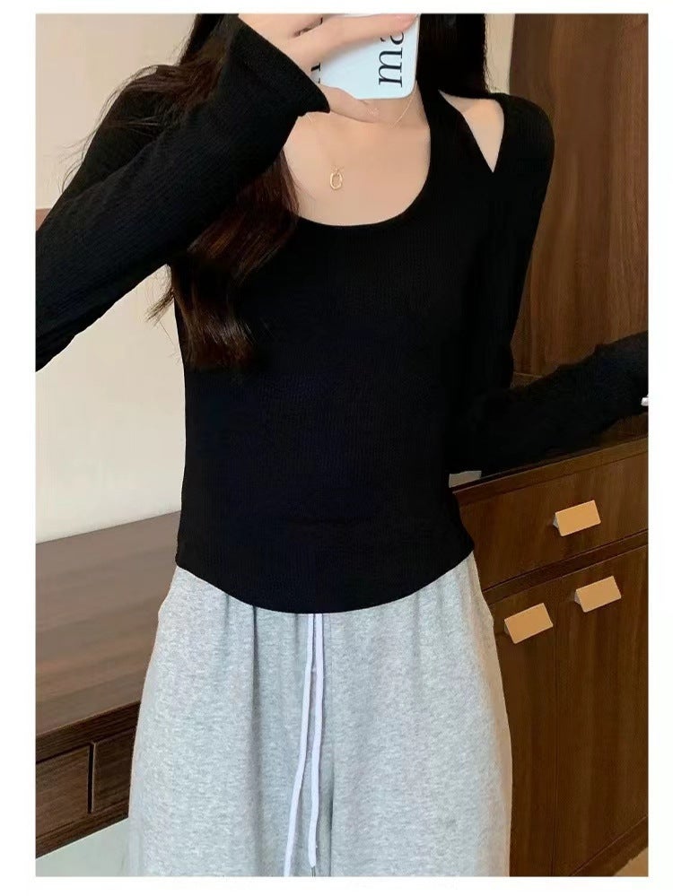 Autumn Slim-Fit Slim-Fit Slim-Fit Long-Sleeved T-Shirt Shoulder Collarbone Long-Sleeved T-Shirt Spice Girls Pure Desire Niche Fashion Top Ins - Image 4