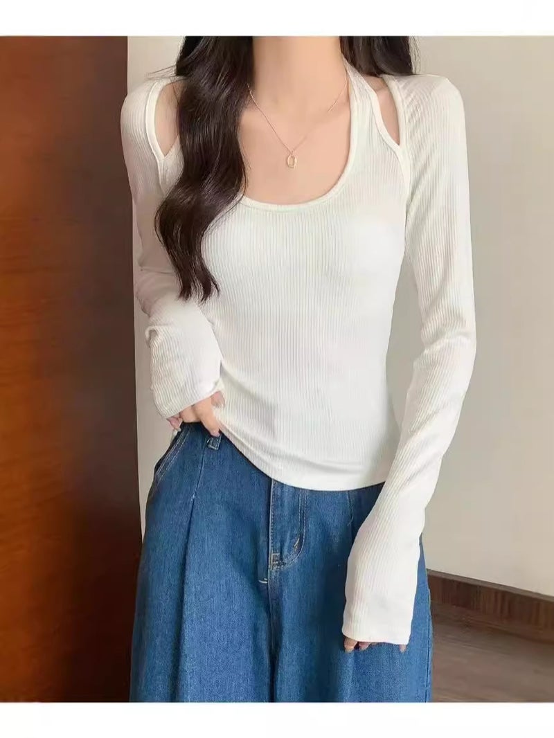 Autumn Slim-Fit Slim-Fit Slim-Fit Long-Sleeved T-Shirt Shoulder Collarbone Long-Sleeved T-Shirt Spice Girls Pure Desire Niche Fashion Top Ins - Image 5