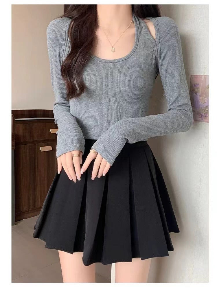 Autumn Slim-Fit Slim-Fit Slim-Fit Long-Sleeved T-Shirt Shoulder Collarbone Long-Sleeved T-Shirt Spice Girls Pure Desire Niche Fashion Top Ins - Image 2