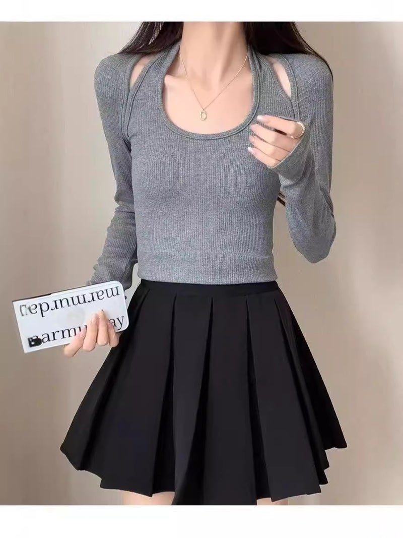 Autumn Slim-Fit Slim-Fit Slim-Fit Long-Sleeved T-Shirt Shoulder Collarbone Long-Sleeved T-Shirt Spice Girls Pure Desire Niche Fashion Top Ins - Image 3