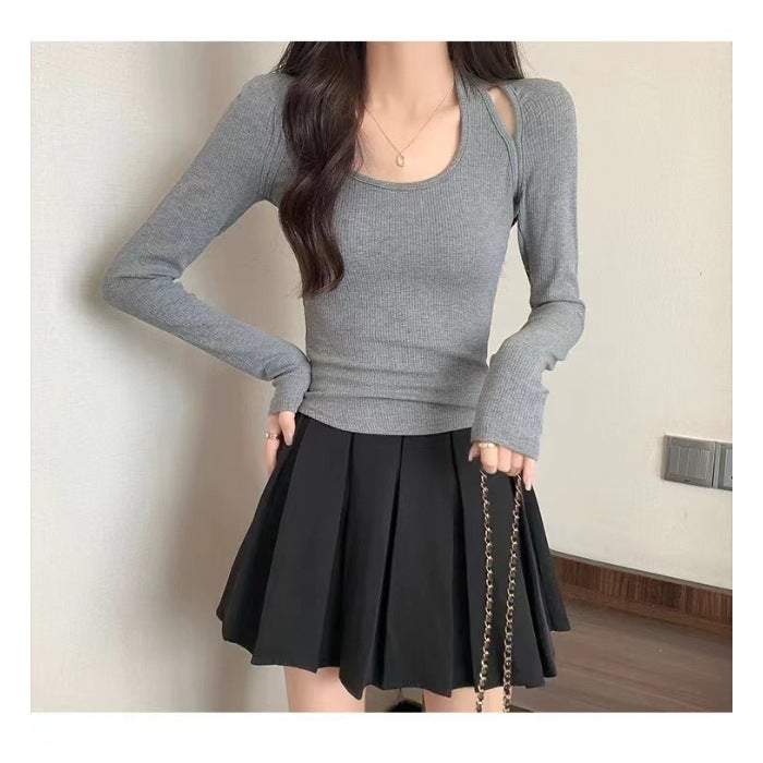 Autumn Slim-Fit Slim-Fit Slim-Fit Long-Sleeved T-Shirt Shoulder Collarbone Long-Sleeved T-Shirt Spice Girls Pure Desire Niche Fashion Top Ins - Image 1