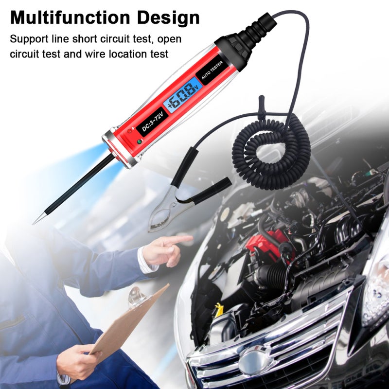 Electrical Test Pen Bipolar Automotive Wiring Tester Digital LCD Automobile Power Tester 3-72V Car Power Tester Automotive Wiring Repairing and Testing Tools - Image 2