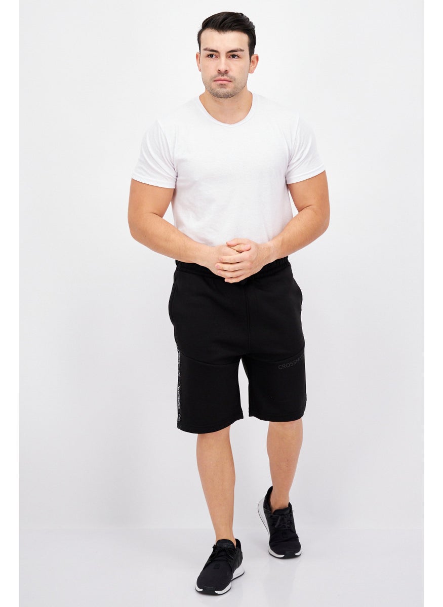 CROSSHATCH Men Drawstring Brand Logo Basic Short, Black  - Image 4