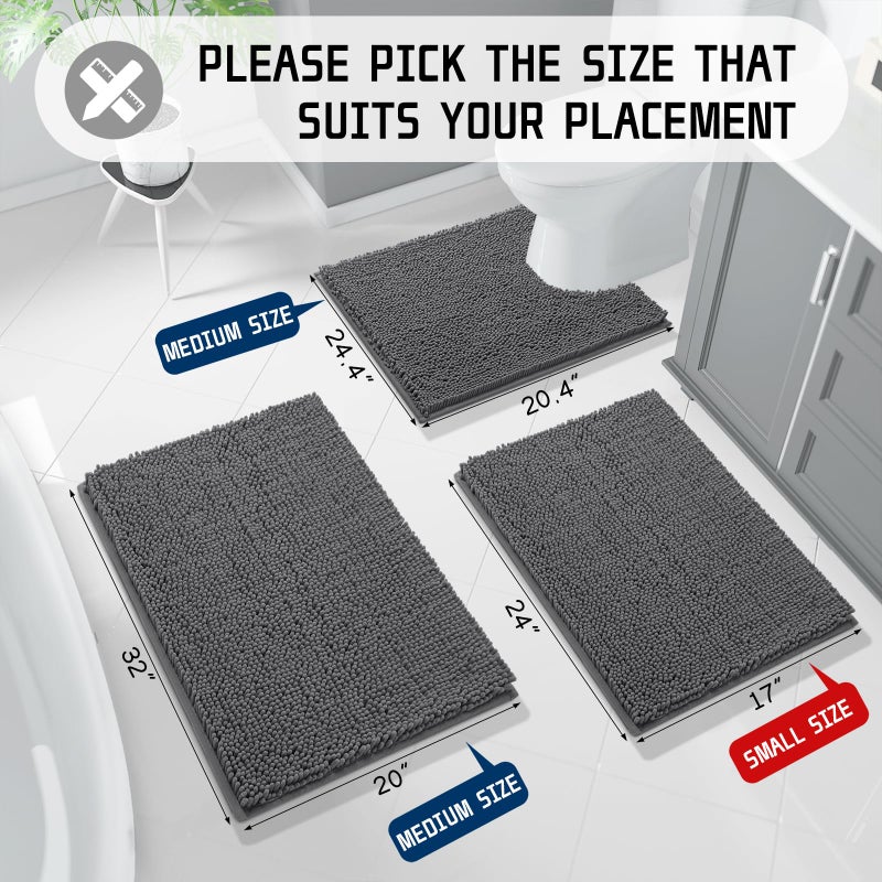 Yimobra Chenille Bathroom Rug  24x17  Extra Soft Absorbent Bath Rugs  Non-Slip  Bath Mats for Bathroom Floor  Water Absorbent  Machine Washable  Plush Bathroom Mat for Tub and Shower  Dark Gray - Image 2