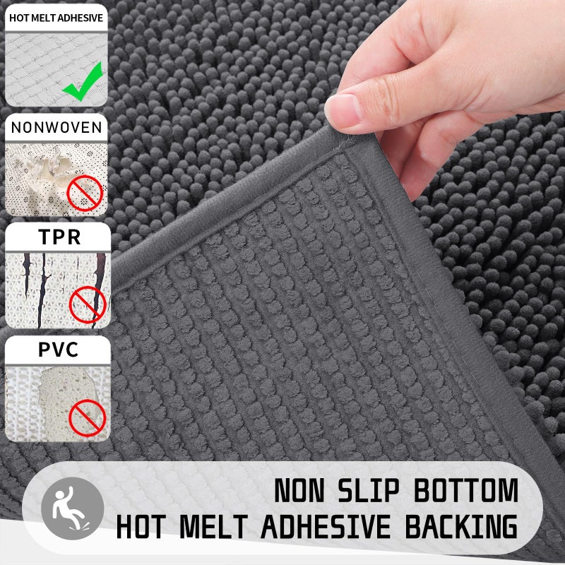 Yimobra Chenille Bathroom Rug  24x17  Extra Soft Absorbent Bath Rugs  Non-Slip  Bath Mats for Bathroom Floor  Water Absorbent  Machine Washable  Plush Bathroom Mat for Tub and Shower  Dark Gray - Image 5