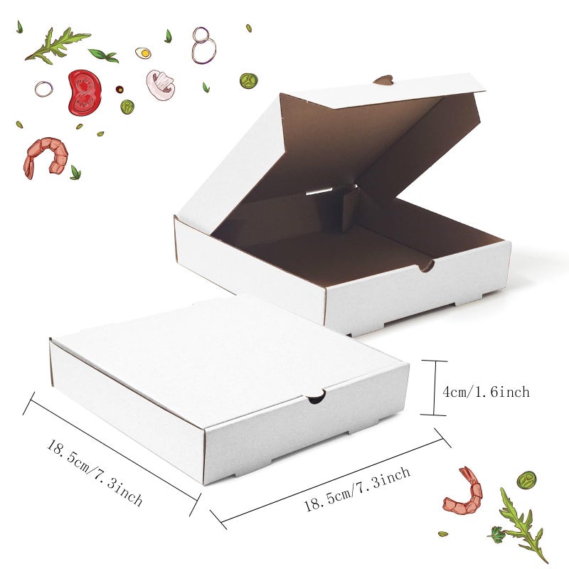 WOKAV 15 Pcs Cardboard Pizza Box 7.3 x 7.3 x 1.6 Inch White Kraft Corrugated Mini Pizza Pizza Boxes Used for small personal pizzas - Image 3