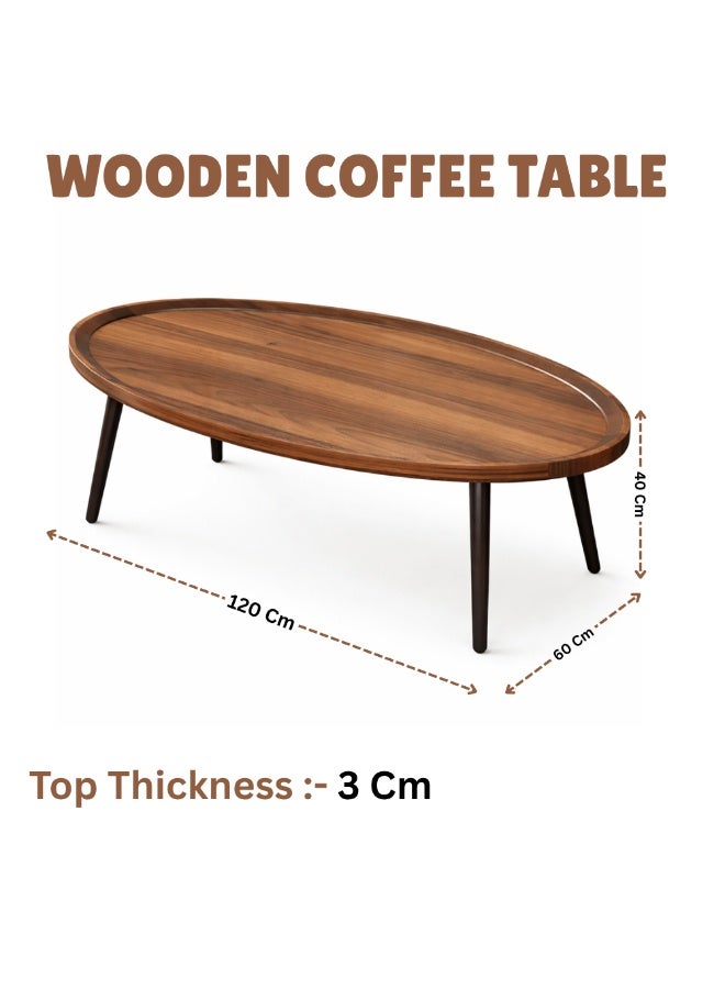 HOME TASTE Oval Walnut Wooden Coffee Table 120x60x40 cm – Modern Center Table with 4 wood Legs, Mid-Century Sofa Table for Living Room, Office & Coffee Shop – Easy Assembly - Image 1