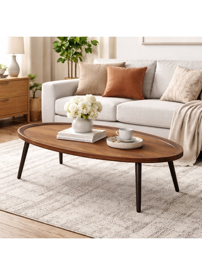 HOME TASTE Oval Walnut Wooden Coffee Table 120x60x40 cm – Modern Center Table with 4 wood Legs, Mid-Century Sofa Table for Living Room, Office & Coffee Shop – Easy Assembly - Image 4