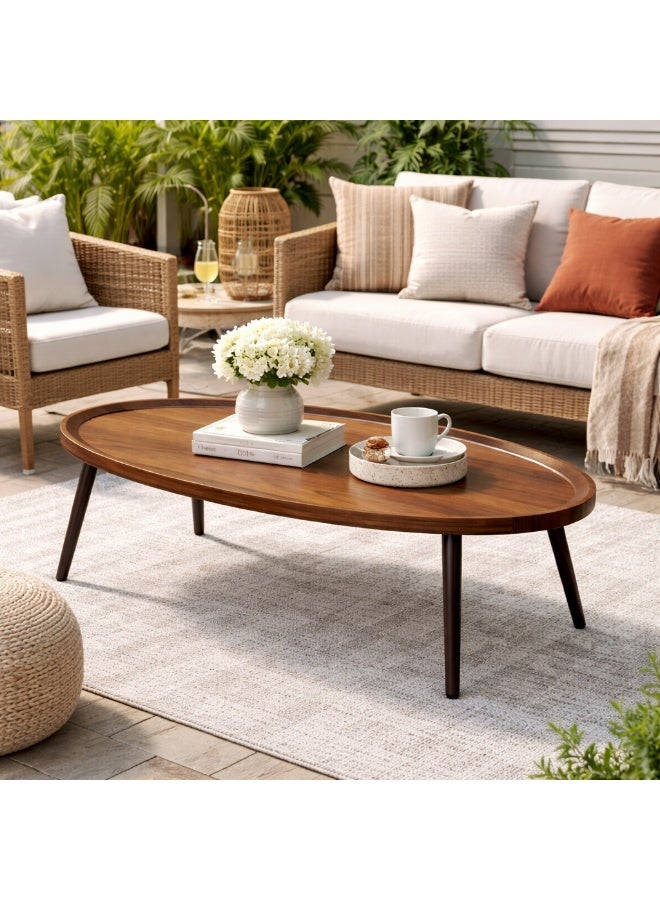 HOME TASTE Oval Walnut Wooden Coffee Table 120x60x40 cm – Modern Center Table with 4 wood Legs, Mid-Century Sofa Table for Living Room, Office & Coffee Shop – Easy Assembly - Image 5