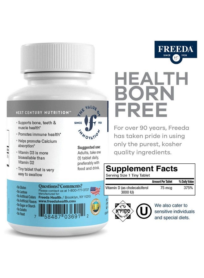 FREEDA Vitamin D3 3000 IU - High-Potency Vitamin D for Bone Strength & Immune Support - Easy-to-Swallow Tablets - 250 Tiny Tablets - Image 5