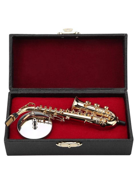 Miniature Alto Saxophone, Mini Musical Instrument Saxophone With Stand And Case Simulate Instrument Miniature Dollhouse Model Ornament Collection