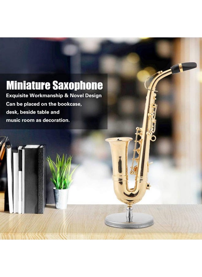 Miniature Alto Saxophone, Mini Musical Instrument Saxophone With Stand And Case Simulate Instrument Miniature Dollhouse Model Ornament Collection