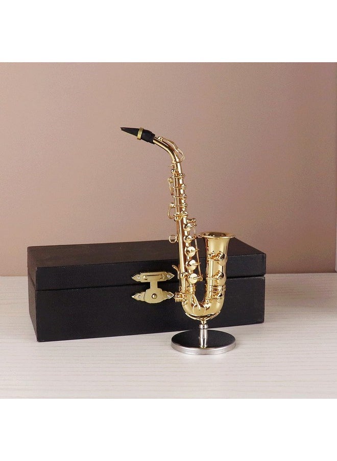 Miniature Alto Saxophone, Mini Musical Instrument Saxophone With Stand And Case Simulate Instrument Miniature Dollhouse Model Ornament Collection