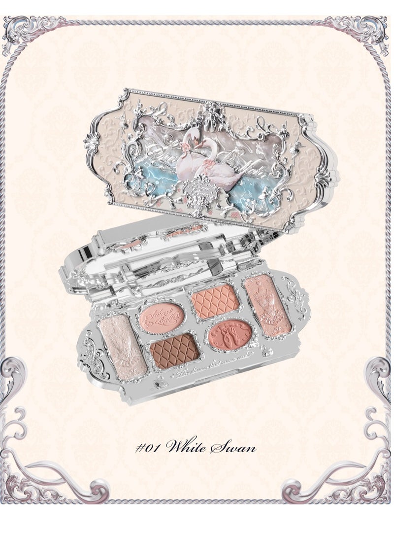 Flower Knows Swan Ballet 6-Color Eyeshadow Palette Delicate Matte Glow Shimmer Waterproof Eye Shadow Beauty Makeup Cosmetics, 6.5g (01 White Swan) - Image 1