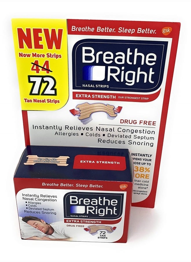Breathe Right - Extra Nasal Strips, 72 Count (Premium Pack) - Image 1