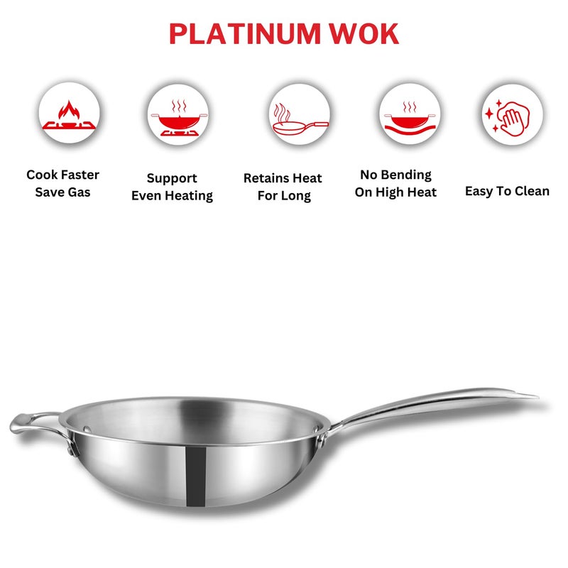 VINOD Vinod Platinum Triply Stainless Steel Wok 3 Litre 26 cm Riveted Handle Stir Shallow FryNoodlesCurryFried Rice Induction Base 5 Year Warranty Silver  - Image 5