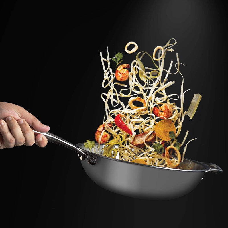 VINOD Vinod Platinum Triply Stainless Steel Wok 3 Litre 26 cm Riveted Handle Stir Shallow FryNoodlesCurryFried Rice Induction Base 5 Year Warranty Silver  - Image 3