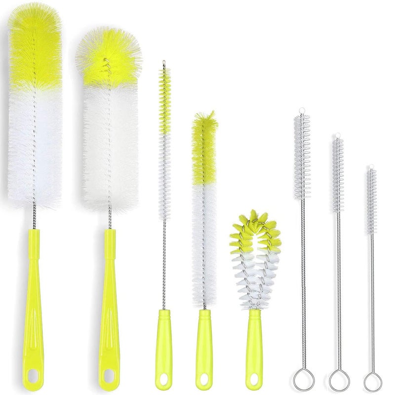 ALINK 8-Pack Bottle Cleaning Brush Set - Long Bottle Cleaner for Washing Beer/Wine Narrow Neck Bottles, Hummingbird Feeder, Sport Well, Plus Kettle Cleaner, Straw Brush - Image 1