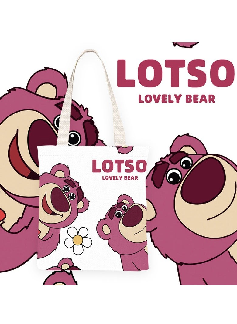 Generic Cartoon strawberry bear double-sided printed pattern canvas bag, tote bag, shopping bag, shoulder bag, reusable eco-friendly bag  - Image 1