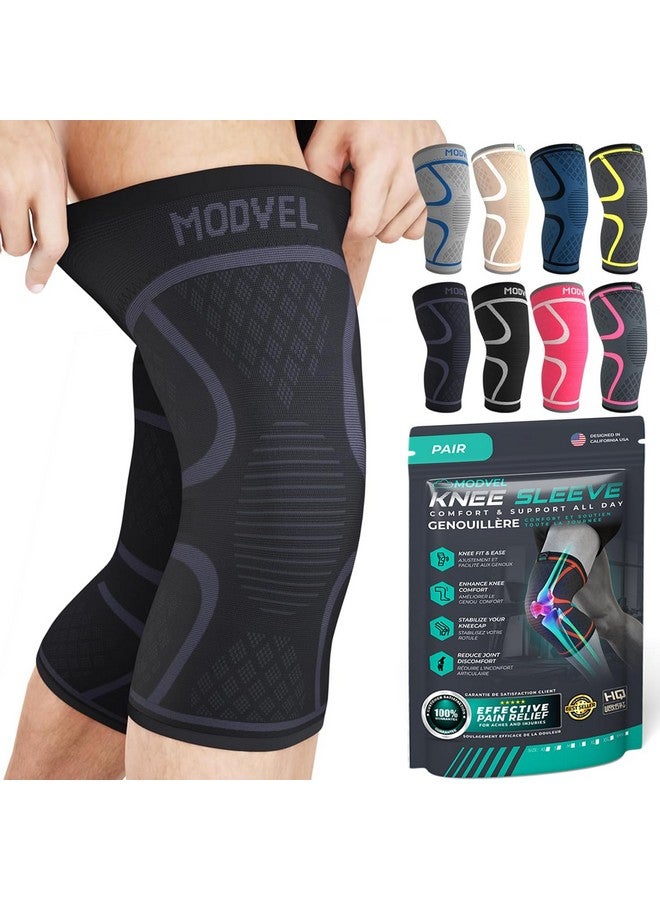 Modvel 2 Pack Knee Brace for Women & Men - Workout Knees Compression Sleeve for Knee Pain Relief Joint Support for ACL, Arthritis, Meniscus Tear Knees Brace for Sports, Rodilleras para Gym Fitness - Image 1