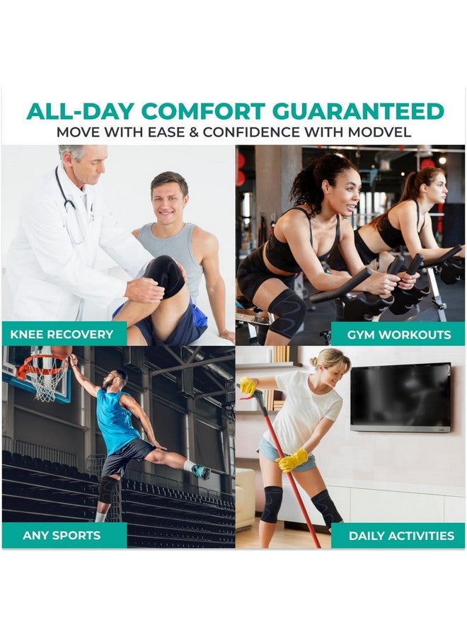 Modvel 2 Pack Knee Brace for Women & Men - Workout Knees Compression Sleeve for Knee Pain Relief Joint Support for ACL, Arthritis, Meniscus Tear Knees Brace for Sports, Rodilleras para Gym Fitness - Image 5