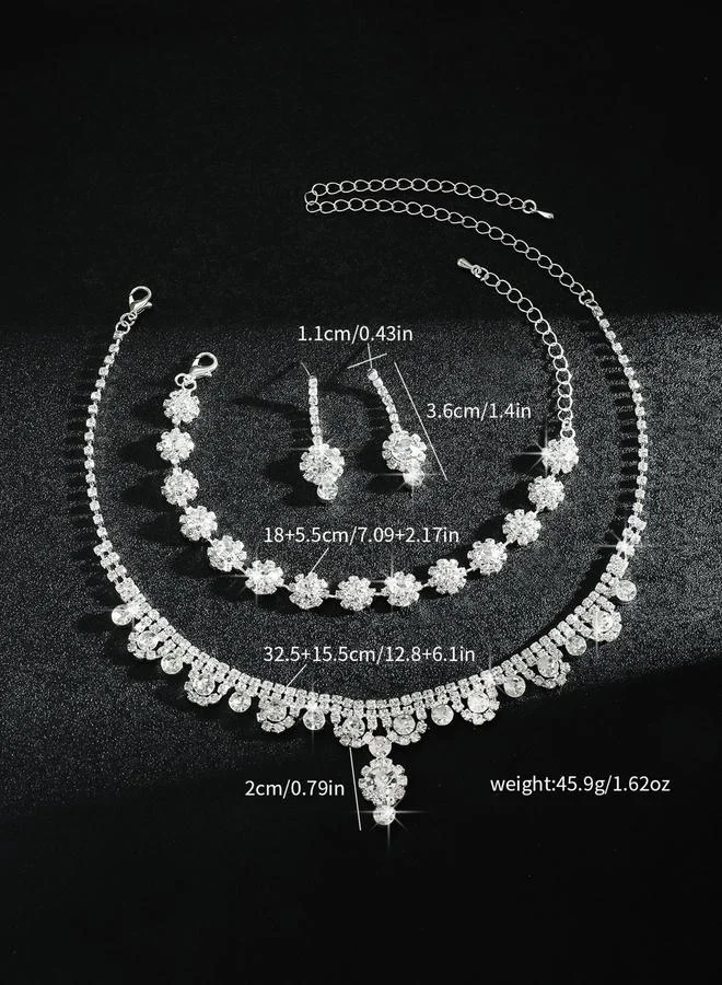 تايك تو طقم قلادة وأقراط وسوار كريستالي فضي