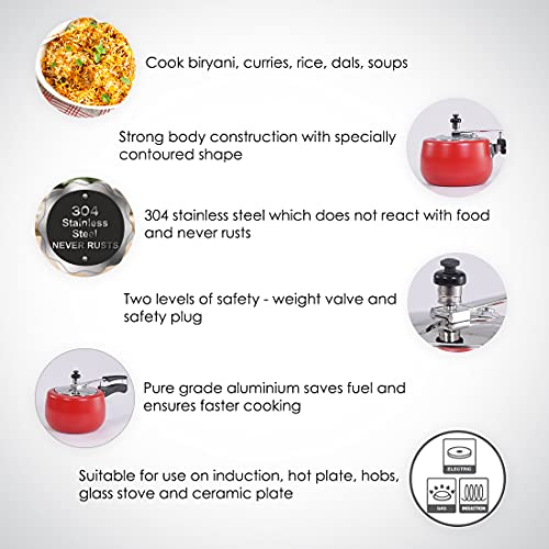 Wonderchef Regalia Aluminium Pressure Cooker Inner Lid, Red, 3L - Image 4