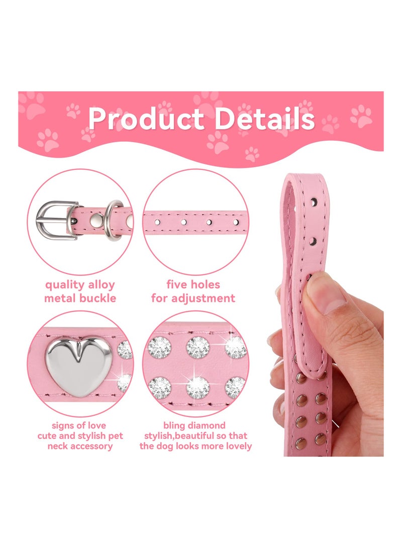 SYOSI Bling Crystal Dog Cat Collars, Rhinestone Cat Collar PU Leather Collar Chic Diamond Studded Pet Collar Glittering Bling Collars Adjustable Sparkle Collar for Small Medium Pet Dog Cat(M) - Image 4