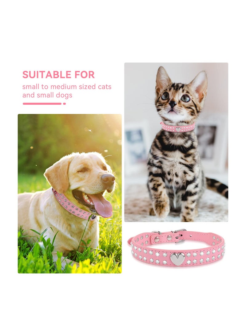 SYOSI Bling Crystal Dog Cat Collars, Rhinestone Cat Collar PU Leather Collar Chic Diamond Studded Pet Collar Glittering Bling Collars Adjustable Sparkle Collar for Small Medium Pet Dog Cat(M) - Image 3