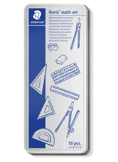 STAEDTLER STAEDTLER Noris Club 557 10 Noris Maths Set with Storage Tin (10 Pieces including Compass, Ruler, Protractor and Set Squares)  - Image 2