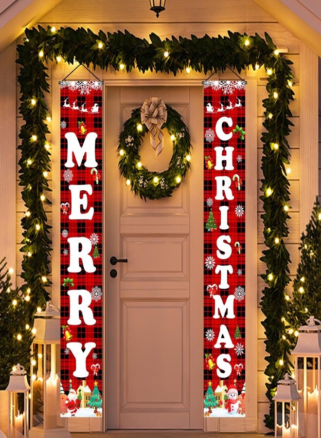 OLANRUN Christmas Decorations Outdoor Indoor Yard Front Porch, Merry Christmas Banner Door Decorations, Hanging Reusable Sign Xmas Decor for Home Outside Inside Yard Garage Front Door Wall, 71 Inch - Image 1