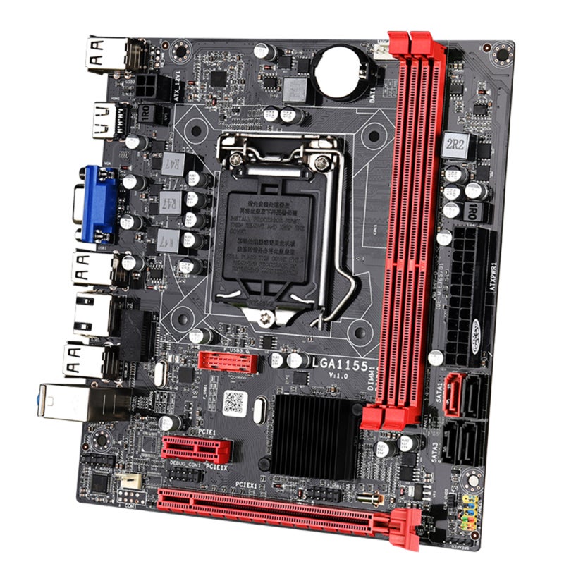 لوحة الأم للألعاب: سوداء، تدعم معالجات CPU من النوع LGA1155 Core i3/i5/i7 - 2 منافذ DDR3 بسعة أقصى 16 جيجابايت، بطاقة شبكة تبلغ سرعتها 100 ميجابت في الثانية لبناء أجهزة الكمبيوتر المكتبية - Image 1