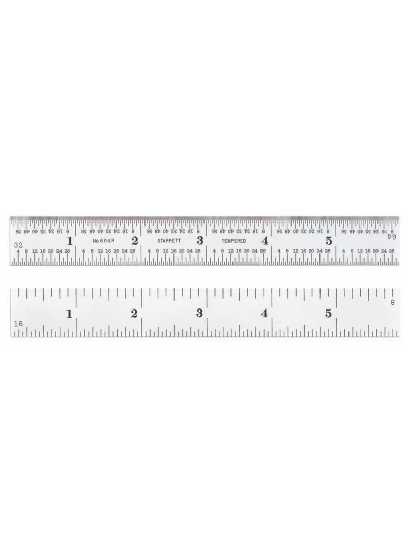 Starrett Starrett Spring Tempered Steel Rule with Satin Chrome Finish Quick Reading and Inch Graduations  6 Length 4R Graduation Type 364 Thickness  C604R6  - Image 1