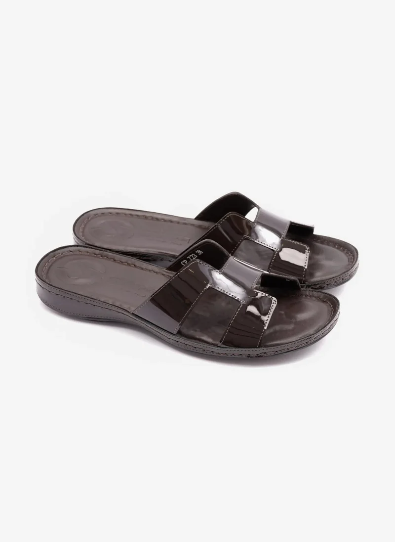 Comfort Plus FLAT PATENT LEATHER COMFORT PLUS LADIES SANDALS BROWN