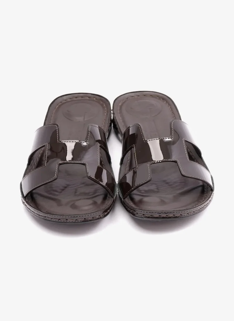 Comfort Plus FLAT PATENT LEATHER COMFORT PLUS LADIES SANDALS BROWN