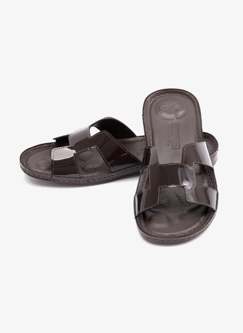 Comfort Plus FLAT PATENT LEATHER COMFORT PLUS LADIES SANDALS BROWN